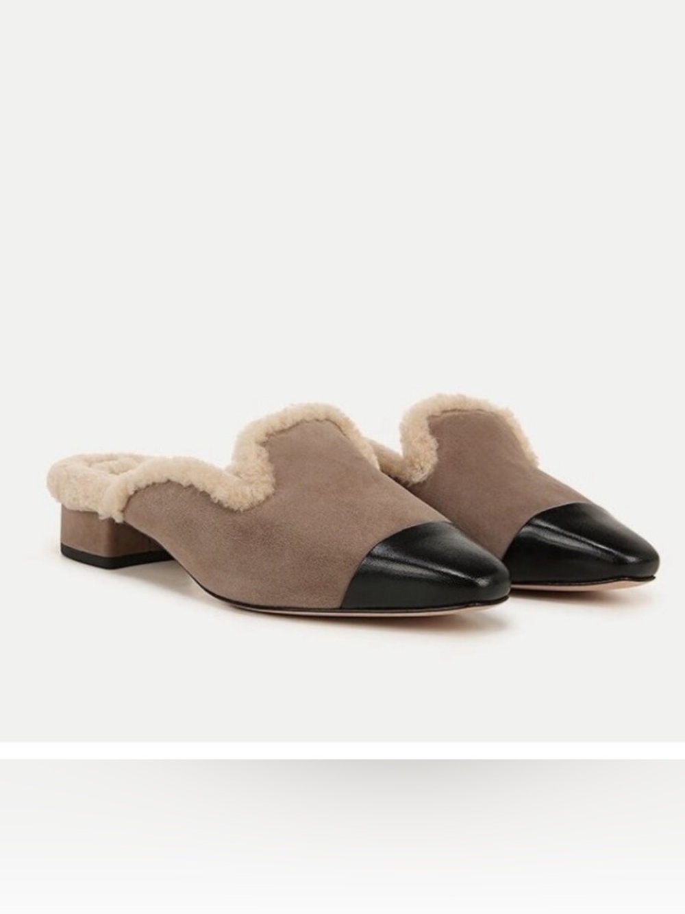 Veronica Beard Cecile Suede & Shearling Cap-Toe Mules Size 6.5